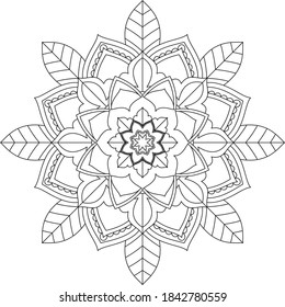 Sencillo diseño de libros en color Mandala para principiantes, adultos mayores y niños. Patrón básico de flores de Mehndi para el dibujo y tatuaje de Henna. Decoración de estilo étnico oriental, indio.
