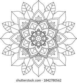 Simple Mandala coloring book design for beginners, seniors and children. Basic Mehndi flower pattern for Henna drawing and tattoo. Decoration in ethnic oriental, Indian style.