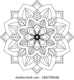 Einfaches Mandala-Farbbuchdesign für Anfänger, Senioren und Kinder. Grundlegende Mehndi-Blumenmuster für Henna-Zeichnung und Tattoo. Dekoration im orientalischen, indischen Stil.