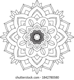 Simple Mandala coloring book design for beginners, seniors and children. Basic Mehndi flower pattern for Henna drawing and tattoo. Decoration in ethnic oriental, Indian style.