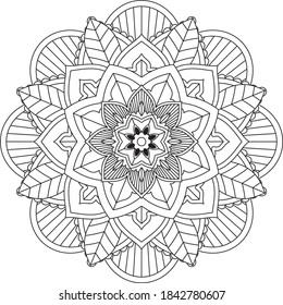 Sencillo diseño de libros en color Mandala para principiantes, adultos mayores y niños. Patrón básico de flores de Mehndi para el dibujo y tatuaje de Henna. Decoración de estilo étnico oriental, indio.