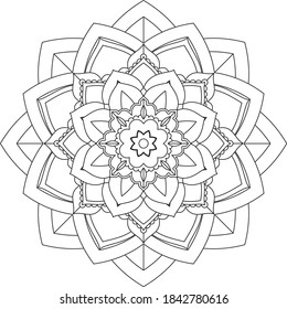 Sencillo diseño de libros en color Mandala para principiantes, adultos mayores y niños. Patrón básico de flores de Mehndi para el dibujo y tatuaje de Henna. Decoración de estilo étnico oriental, indio.