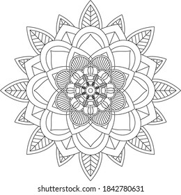 Einfaches Mandala-Farbbuchdesign für Anfänger, Senioren und Kinder. Grundlegende Mehndi-Blumenmuster für Henna-Zeichnung und Tattoo. Dekoration im orientalischen, indischen Stil.