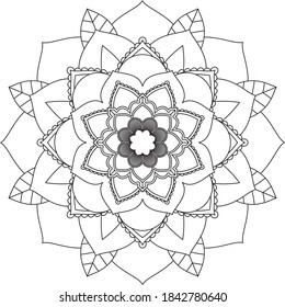 Sencillo diseño de libros en color Mandala para principiantes, adultos mayores y niños. Patrón básico de flores de Mehndi para el dibujo y tatuaje de Henna. Decoración de estilo étnico oriental, indio.