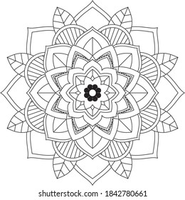Simple Mandala coloring book design for beginners, seniors and children. Basic Mehndi flower pattern for Henna drawing and tattoo. Decoration in ethnic oriental, Indian style.