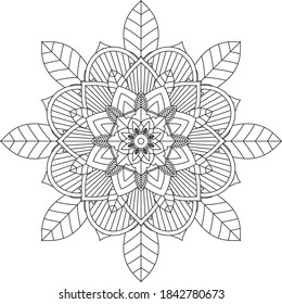 Einfaches Mandala-Farbbuchdesign für Anfänger, Senioren und Kinder. Grundlegende Mehndi-Blumenmuster für Henna-Zeichnung und Tattoo. Dekoration im orientalischen, indischen Stil.