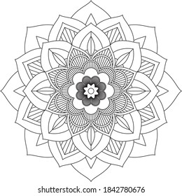 Simple Mandala coloring book design for beginners, seniors and children. Basic Mehndi flower pattern for Henna drawing and tattoo. Decoration in ethnic oriental, Indian style.