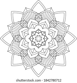 Simple Mandala coloring book design for beginners, seniors and children. Basic Mehndi flower pattern for Henna drawing and tattoo. Decoration in ethnic oriental, Indian style.
