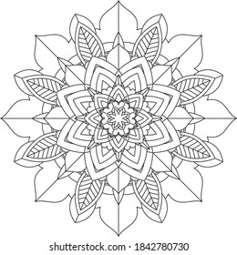 Simple Mandala coloring book design for beginners, seniors and children. Basic Mehndi flower pattern for Henna drawing and tattoo. Decoration in ethnic oriental, Indian style.