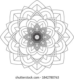 Sencillo diseño de libros en color Mandala para principiantes, adultos mayores y niños. Patrón básico de flores de Mehndi para el dibujo y tatuaje de Henna. Decoración de estilo étnico oriental, indio.