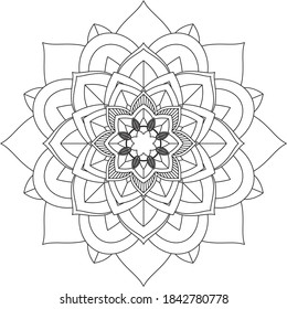 Simple Mandala coloring book design for beginners, seniors and children. Basic Mehndi flower pattern for Henna drawing and tattoo. Decoration in ethnic oriental, Indian style.