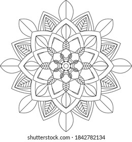 Simple Mandala coloring book design for beginners, seniors and children. Basic Mehndi flower pattern for Henna drawing and tattoo. Decoration in ethnic oriental, Indian style.