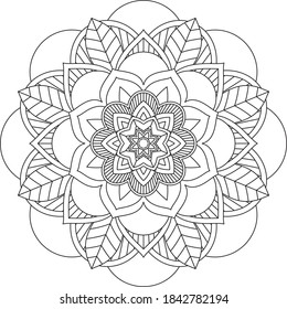 Sencillo diseño de libros en color Mandala para principiantes, adultos mayores y niños. Patrón básico de flores de Mehndi para el dibujo y tatuaje de Henna. Decoración de estilo étnico oriental, indio.