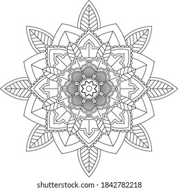 Simple Mandala coloring book design for beginners, seniors and children. Basic Mehndi flower pattern for Henna drawing and tattoo. Decoration in ethnic oriental, Indian style.