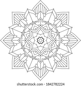 Simple Mandala coloring book design for beginners, seniors and children. Basic Mehndi flower pattern for Henna drawing and tattoo. Decoration in ethnic oriental, Indian style.