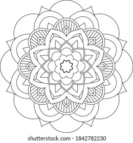 Simple Mandala coloring book design for beginners, seniors and children. Basic Mehndi flower pattern for Henna drawing and tattoo. Decoration in ethnic oriental, Indian style.