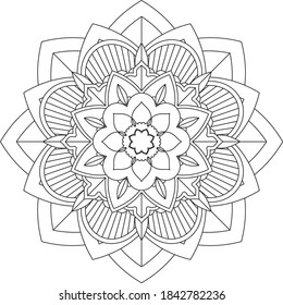 Simple Mandala coloring book design for beginners, seniors and children. Basic Mehndi flower pattern for Henna drawing and tattoo. Decoration in ethnic oriental, Indian style.