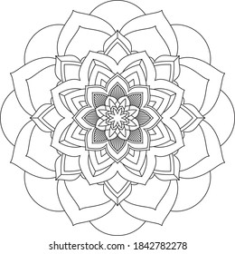 Simple Mandala coloring book design for beginners, seniors and children. Basic Mehndi flower pattern for Henna drawing and tattoo. Decoration in ethnic oriental, Indian style.