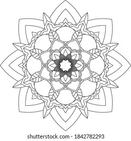 Simple Mandala coloring book design for beginners, seniors and children. Basic Mehndi flower pattern for Henna drawing and tattoo. Decoration in ethnic oriental, Indian style.