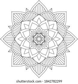 Simple Mandala coloring book design for beginners, seniors and children. Basic Mehndi flower pattern for Henna drawing and tattoo. Decoration in ethnic oriental, Indian style.