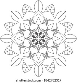 Simple Mandala coloring book design for beginners, seniors and children. Basic Mehndi flower pattern for Henna drawing and tattoo. Decoration in ethnic oriental, Indian style.
