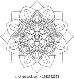 Simple Mandala coloring book design for beginners, seniors and children. Basic Mehndi flower pattern for Henna drawing and tattoo. Decoration in ethnic oriental, Indian style.