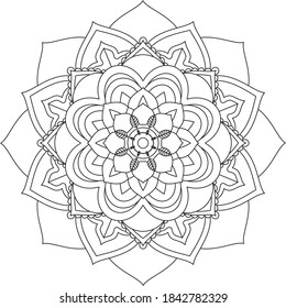 Simple Mandala coloring book design for beginners, seniors and children. Basic Mehndi flower pattern for Henna drawing and tattoo. Decoration in ethnic oriental, Indian style.