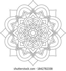 Simple Mandala coloring book design for beginners, seniors and children. Basic Mehndi flower pattern for Henna drawing and tattoo. Decoration in ethnic oriental, Indian style.