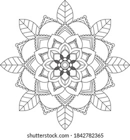 Sencillo diseño de libros en color Mandala para principiantes, adultos mayores y niños. Patrón básico de flores de Mehndi para el dibujo y tatuaje de Henna. Decoración de estilo étnico oriental, indio.