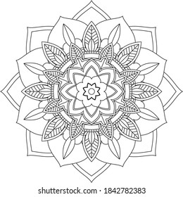 Simple Mandala coloring book design for beginners, seniors and children. Basic Mehndi flower pattern for Henna drawing and tattoo. Decoration in ethnic oriental, Indian style.