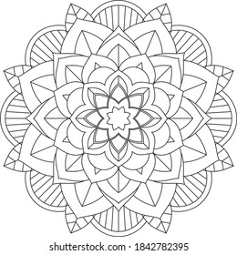 Sencillo diseño de libros en color Mandala para principiantes, adultos mayores y niños. Patrón básico de flores de Mehndi para el dibujo y tatuaje de Henna. Decoración de estilo étnico oriental, indio.