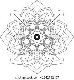 Simple Mandala coloring book design for beginners, seniors and children. Basic Mehndi flower pattern for Henna drawing and tattoo. Decoration in ethnic oriental, Indian style.