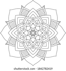 Simple Mandala coloring book design for beginners, seniors and children. Basic Mehndi flower pattern for Henna drawing and tattoo. Decoration in ethnic oriental, Indian style.
