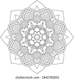 Simple Mandala coloring book design for beginners, seniors and children. Basic Mehndi flower pattern for Henna drawing and tattoo. Decoration in ethnic oriental, Indian style.