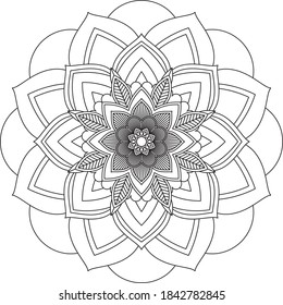 Sencillo diseño de libros en color Mandala para principiantes, adultos mayores y niños. Patrón básico de flores de Mehndi para el dibujo y tatuaje de Henna. Decoración de estilo étnico oriental, indio.