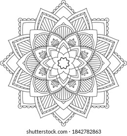 Simple Mandala coloring book design for beginners, seniors and children. Basic Mehndi flower pattern for Henna drawing and tattoo. Decoration in ethnic oriental, Indian style.