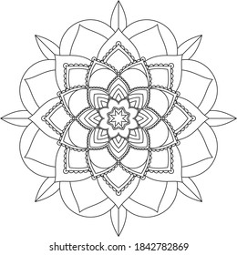 Simple Mandala coloring book design for beginners, seniors and children. Basic Mehndi flower pattern for Henna drawing and tattoo. Decoration in ethnic oriental, Indian style.