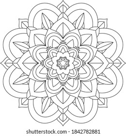Simple Mandala coloring book design for beginners, seniors and children. Basic Mehndi flower pattern for Henna drawing and tattoo. Decoration in ethnic oriental, Indian style.