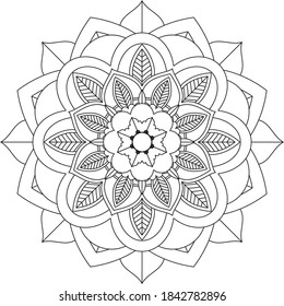 Simple Mandala coloring book design for beginners, seniors and children. Basic Mehndi flower pattern for Henna drawing and tattoo. Decoration in ethnic oriental, Indian style.