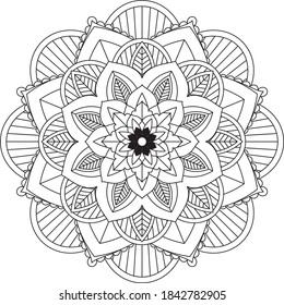 Simple Mandala coloring book design for beginners, seniors and children. Basic Mehndi flower pattern for Henna drawing and tattoo. Decoration in ethnic oriental, Indian style.