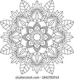 Simple Mandala coloring book design for beginners, seniors and children. Basic Mehndi flower pattern for Henna drawing and tattoo. Decoration in ethnic oriental, Indian style.