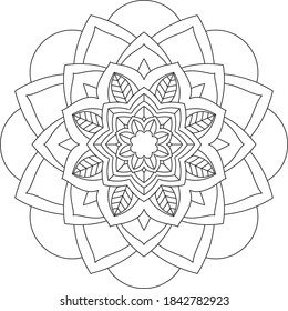 Sencillo diseño de libros en color Mandala para principiantes, adultos mayores y niños. Patrón básico de flores de Mehndi para el dibujo y tatuaje de Henna. Decoración de estilo étnico oriental, indio.