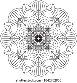 Sencillo diseño de libros en color Mandala para principiantes, adultos mayores y niños. Patrón básico de flores de Mehndi para el dibujo y tatuaje de Henna. Decoración de estilo étnico oriental, indio.