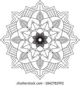 Simple Mandala coloring book design for beginners, seniors and children. Basic Mehndi flower pattern for Henna drawing and tattoo. Decoration in ethnic oriental, Indian style.