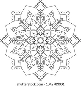 Simple Mandala coloring book design for beginners, seniors and children. Basic Mehndi flower pattern for Henna drawing and tattoo. Decoration in ethnic oriental, Indian style.
