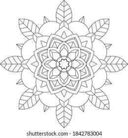 Sencillo diseño de libros en color Mandala para principiantes, adultos mayores y niños. Patrón básico de flores de Mehndi para el dibujo y tatuaje de Henna. Decoración de estilo étnico oriental, indio.