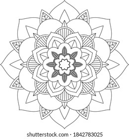 Simple Mandala coloring book design for beginners, seniors and children. Basic Mehndi flower pattern for Henna drawing and tattoo. Decoration in ethnic oriental, Indian style.
