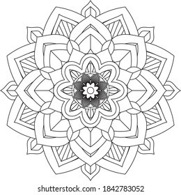 Sencillo diseño de libros en color Mandala para principiantes, adultos mayores y niños. Patrón básico de flores de Mehndi para el dibujo y tatuaje de Henna. Decoración de estilo étnico oriental, indio.