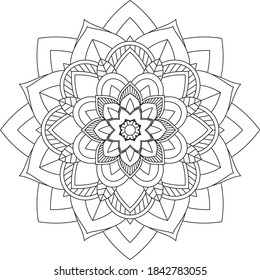 Simple Mandala coloring book design for beginners, seniors and children. Basic Mehndi flower pattern for Henna drawing and tattoo. Decoration in ethnic oriental, Indian style.