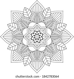 Simple Mandala coloring book design for beginners, seniors and children. Basic Mehndi flower pattern for Henna drawing and tattoo. Decoration in ethnic oriental, Indian style.